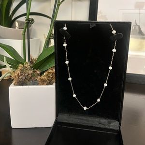 10K yellow gold station chain with freshwater pearls